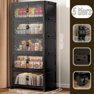 3/4/5/6-Tier Foldable Storage Cabinet Clear Doors,