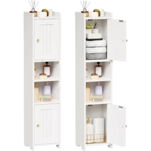 Slim Bathroom Storage Corner Cabinet With 2 Doors